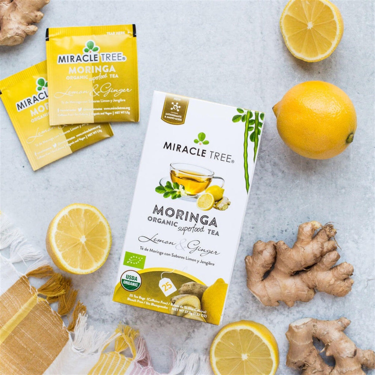 Organic Moringa Tea - Lemon & Ginger - Caffeine-Free Herbal Tea - Trending Wellness Store