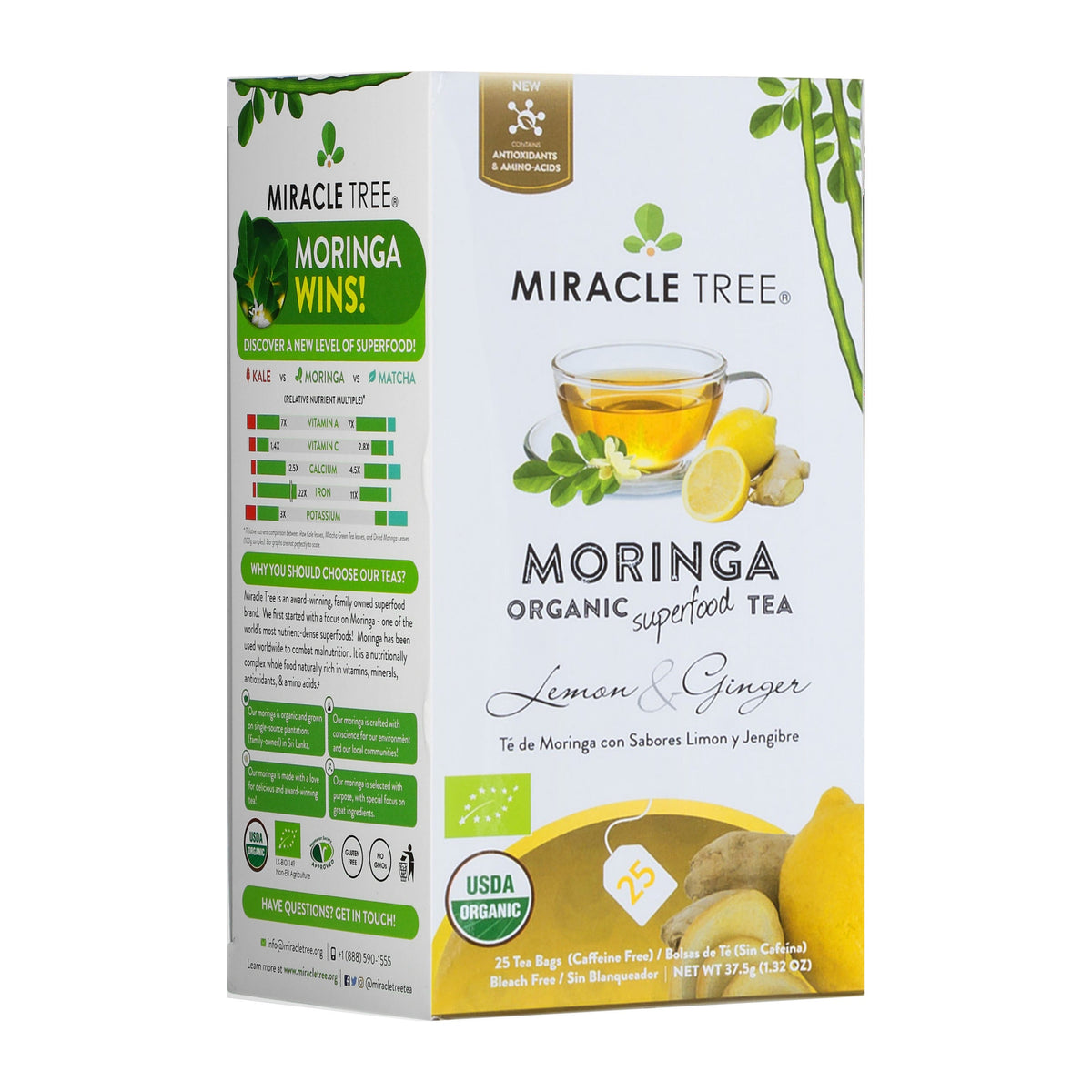 Organic Moringa Tea - Lemon & Ginger - Caffeine-Free Herbal Tea - Trending Wellness Store
