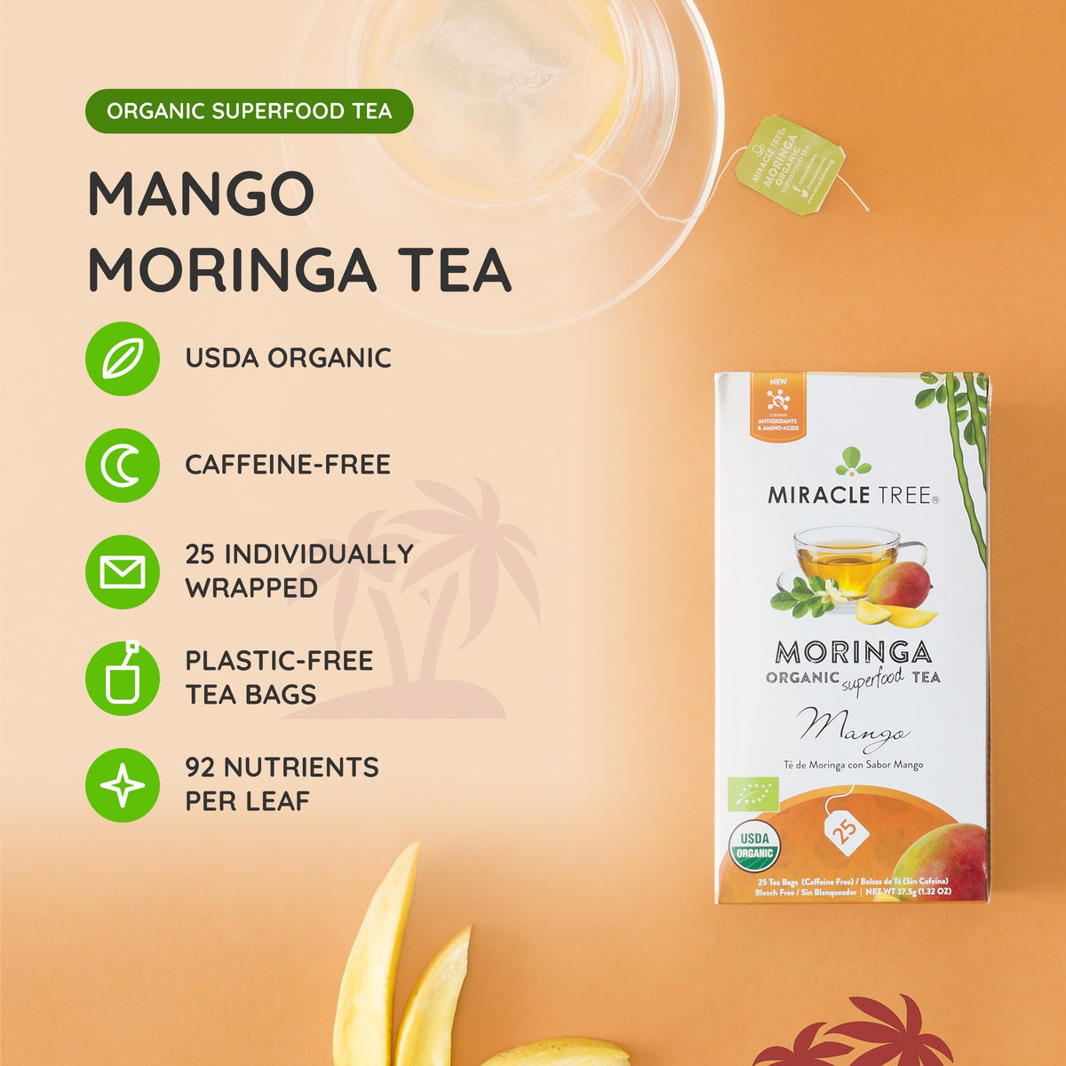 Organic Moringa Tea - Mango - Caffeine-Free Herbal Tea - Trending Wellness Store