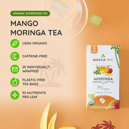 Organic Moringa Tea - Mango - Caffeine-Free Herbal Tea - Trending Wellness Store