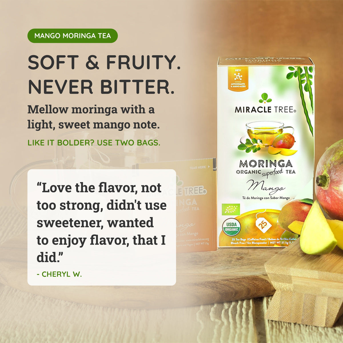 Organic Moringa Tea - Mango - Caffeine-Free Herbal Tea - Trending Wellness Store