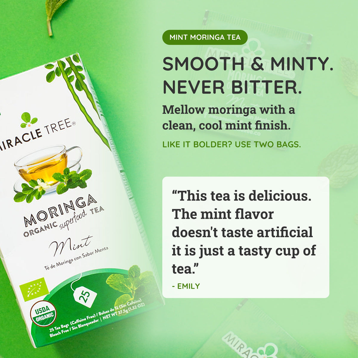 Organic Moringa Tea - Mint - Caffeine-Free Herbal Tea - Trending Wellness Store