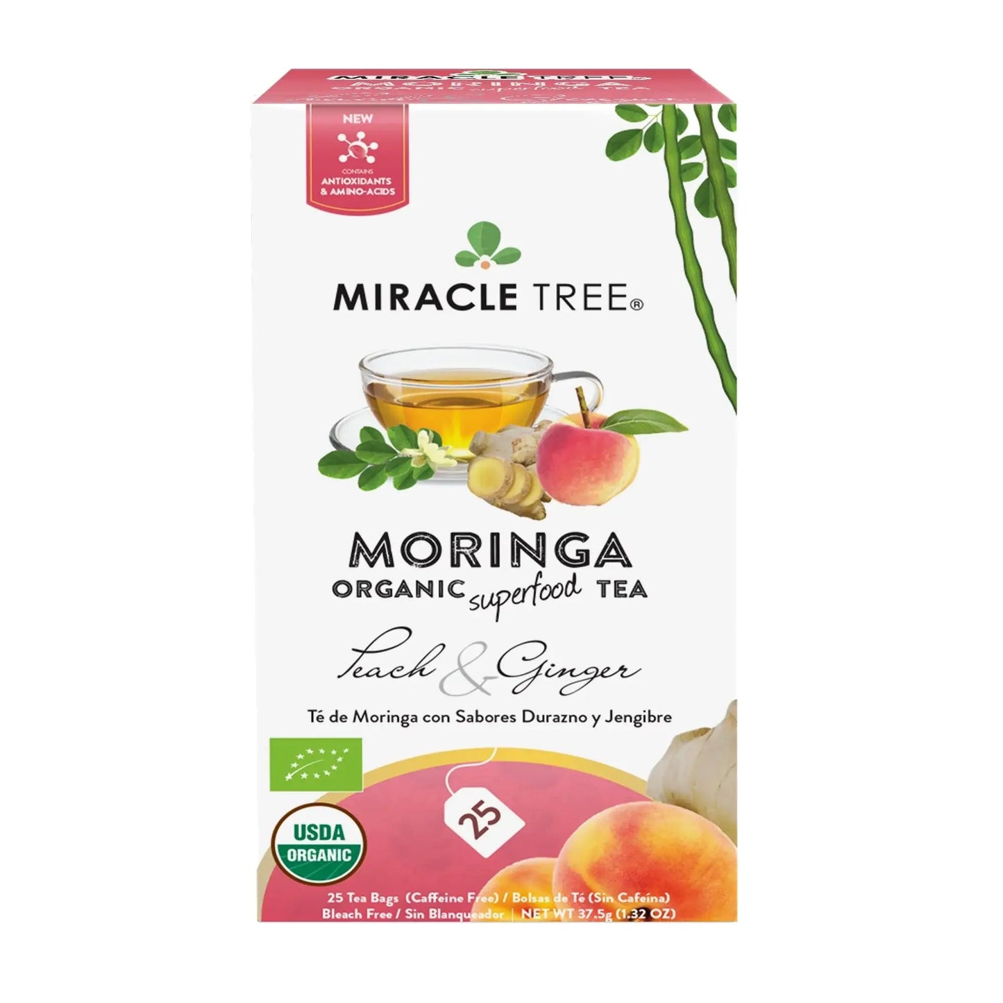 Organic Moringa Tea - Peach & Ginger - Caffeine-Free Herbal Tea - Trending Wellness Store