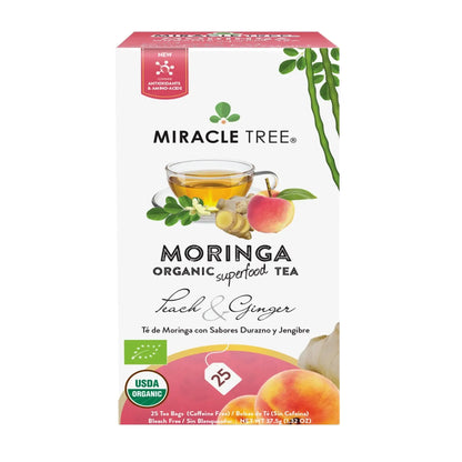 Organic Moringa Tea - Peach & Ginger - Caffeine-Free Herbal Tea - Trending Wellness Store