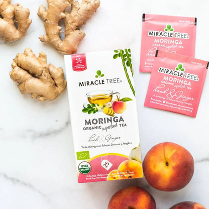 Organic Moringa Tea - Peach & Ginger - Caffeine-Free Herbal Tea - Trending Wellness Store