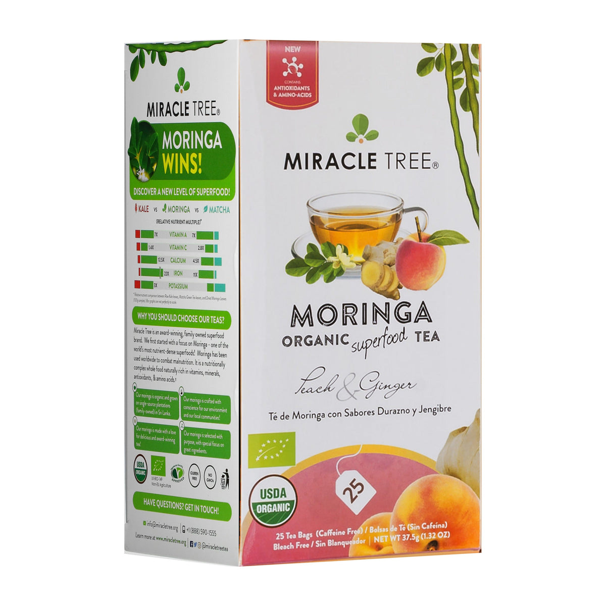 Organic Moringa Tea - Peach & Ginger - Caffeine-Free Herbal Tea - Trending Wellness Store