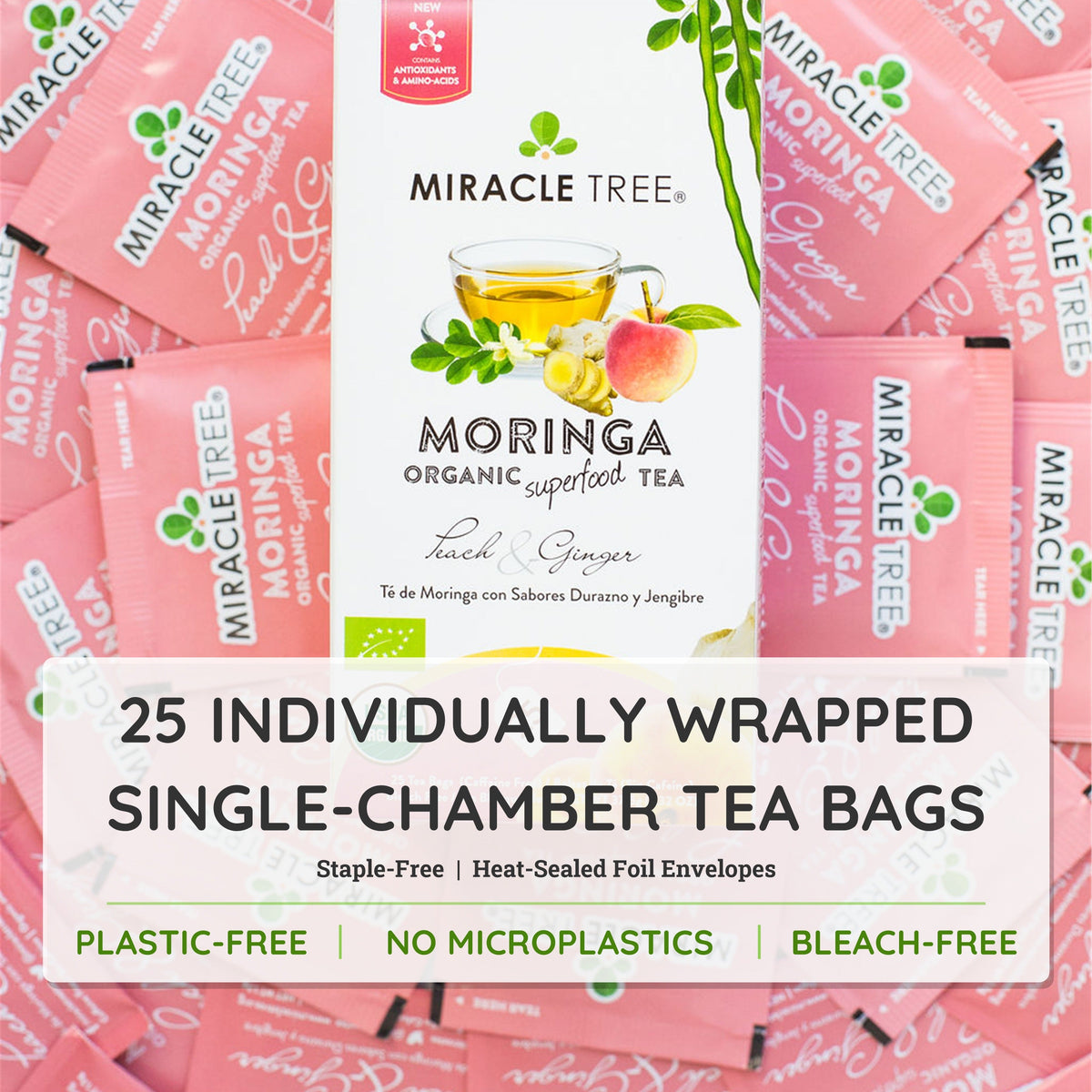Organic Moringa Tea - Peach & Ginger - Caffeine-Free Herbal Tea - Trending Wellness Store