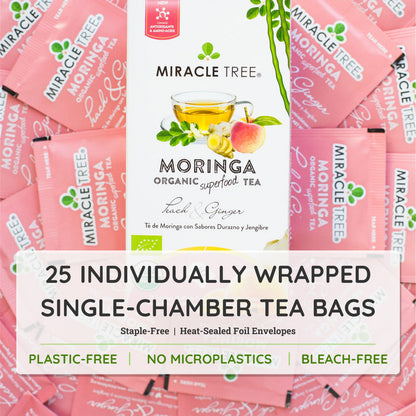 Organic Moringa Tea - Peach & Ginger - Caffeine-Free Herbal Tea - Trending Wellness Store
