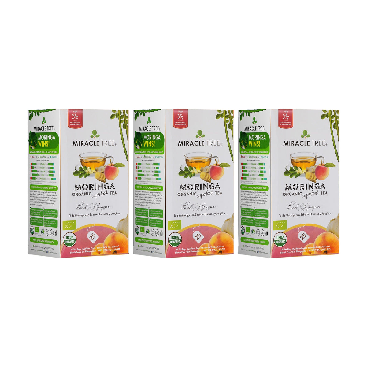 Organic Moringa Tea - Peach & Ginger - Caffeine-Free Herbal Tea - Trending Wellness Store