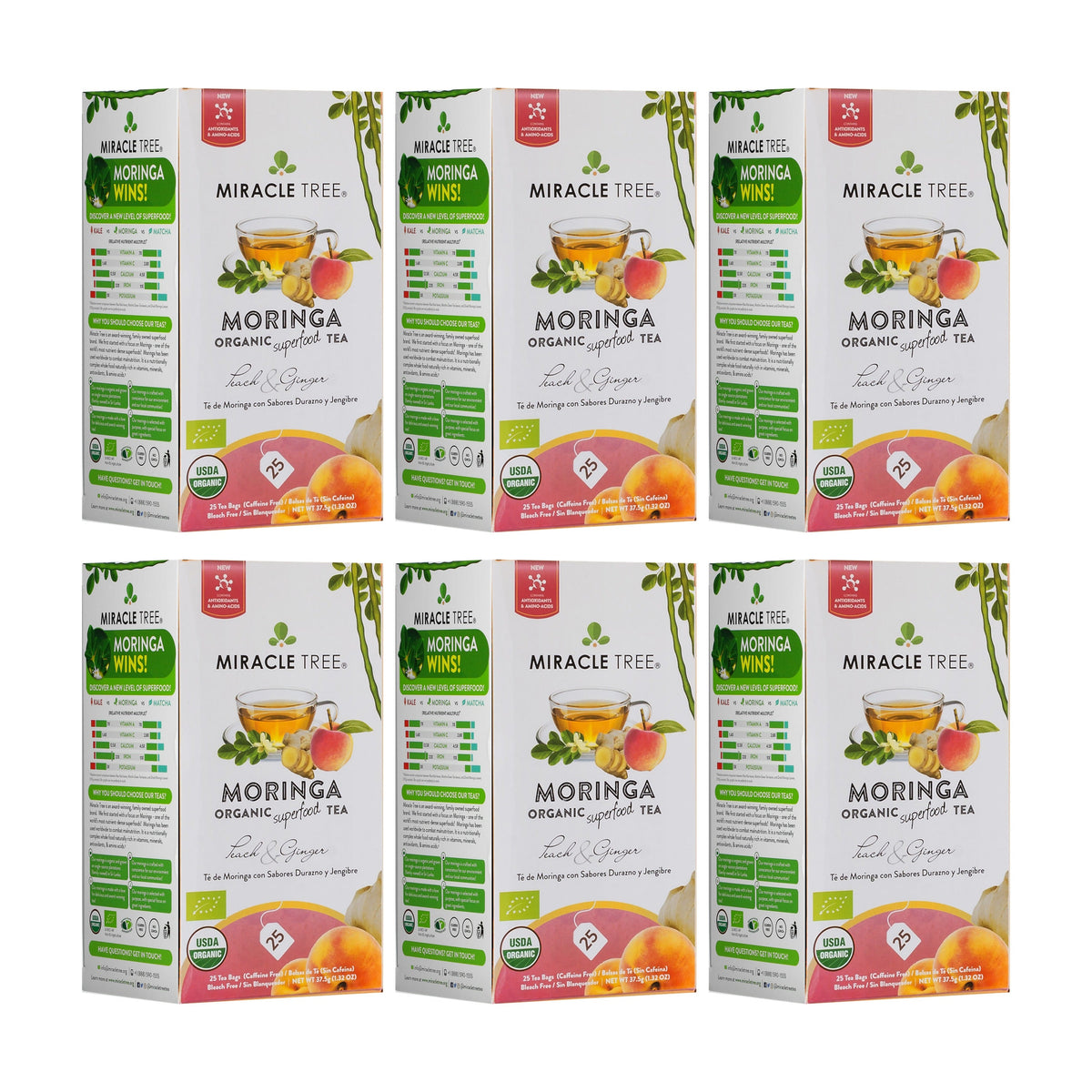 Organic Moringa Tea - Peach & Ginger - Caffeine-Free Herbal Tea - Trending Wellness Store
