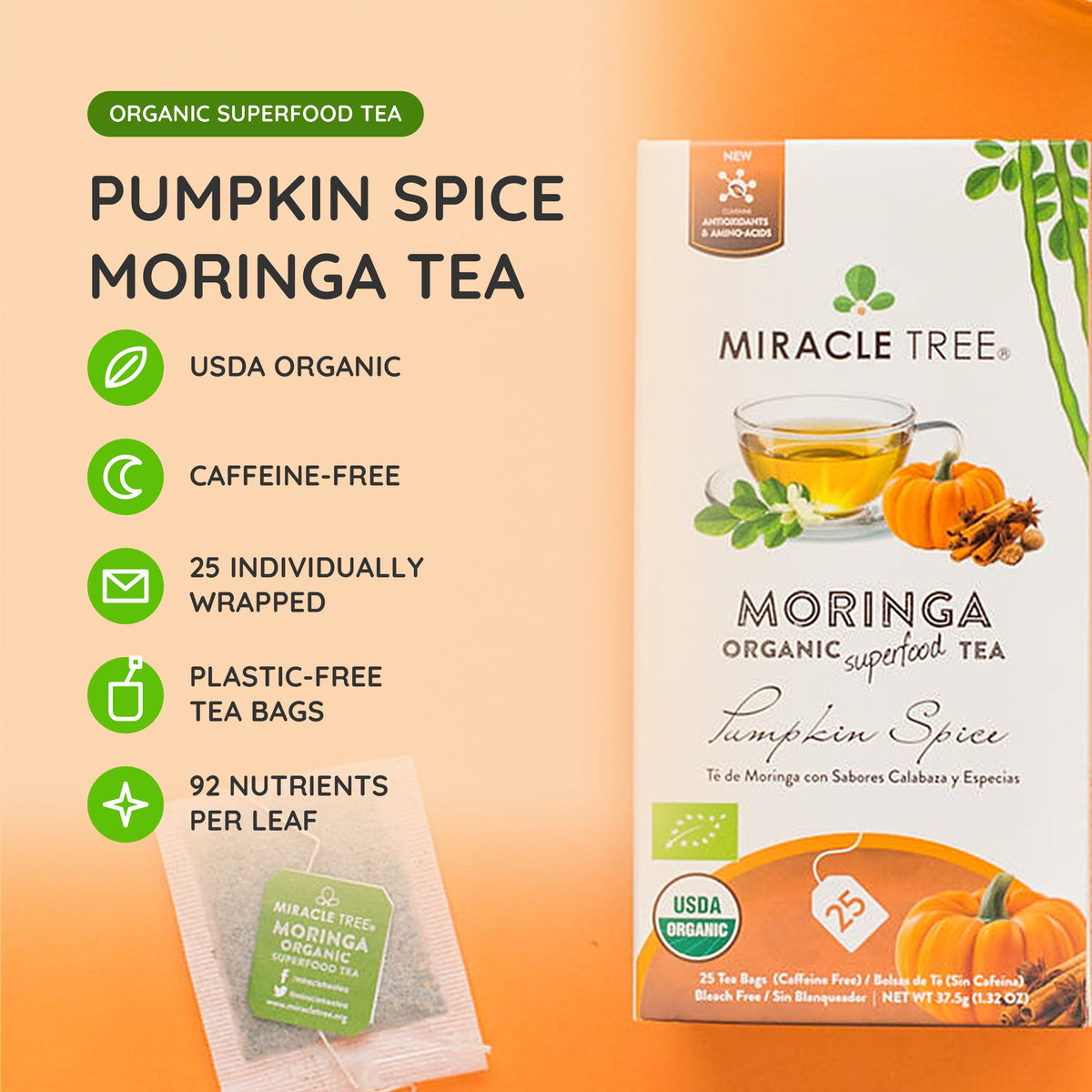 Organic Moringa Tea - Pumpkin Spice - Caffeine-Free Herbal Tea - Trending Wellness Store