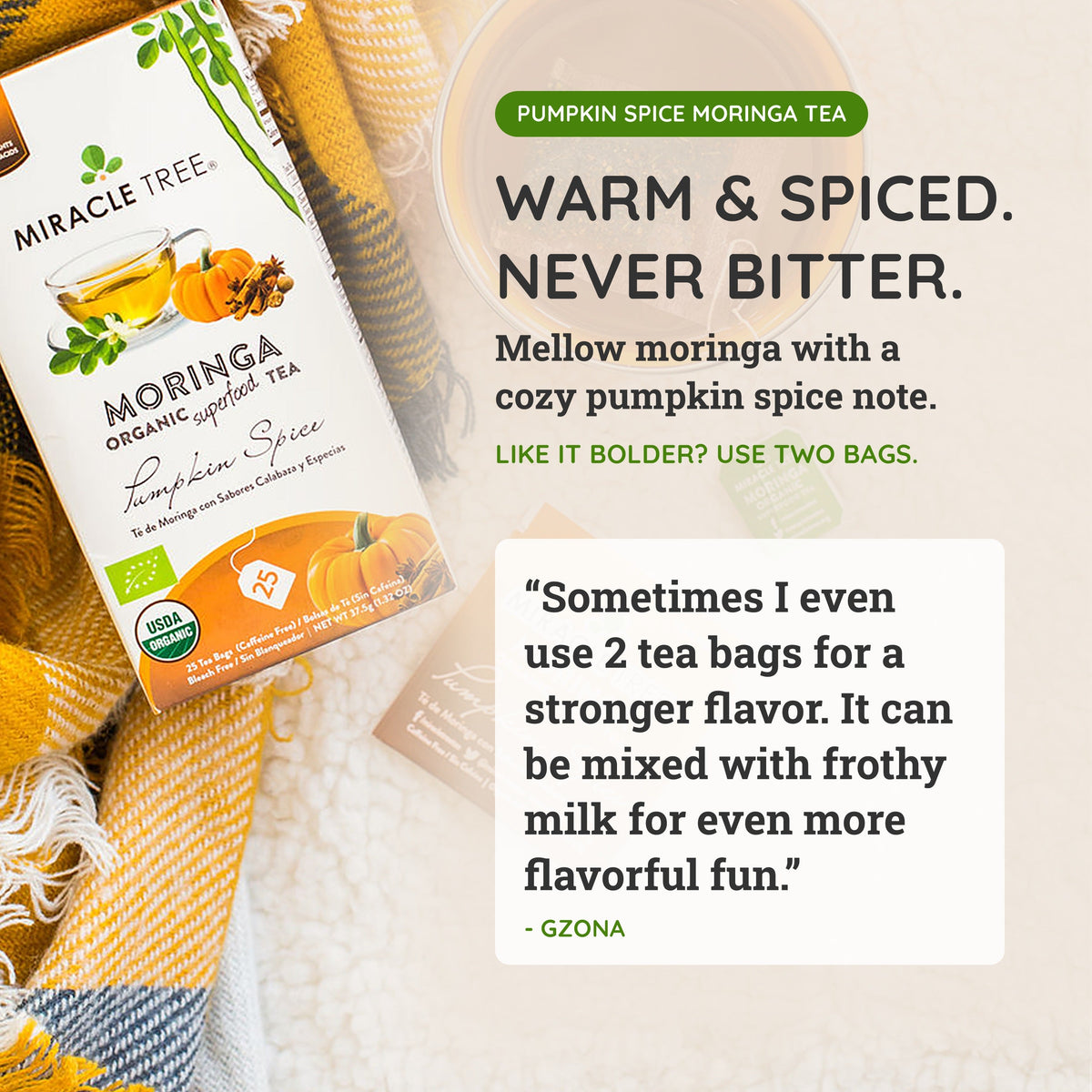 Organic Moringa Tea - Pumpkin Spice - Caffeine-Free Herbal Tea - Trending Wellness Store