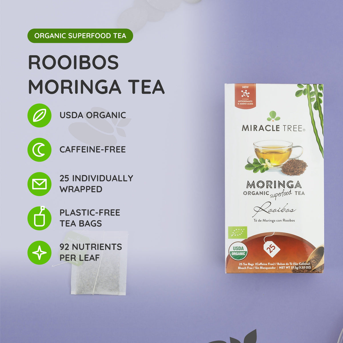 Organic Moringa Tea - Rooibos - Caffeine-Free Herbal Tea - Trending Wellness Store