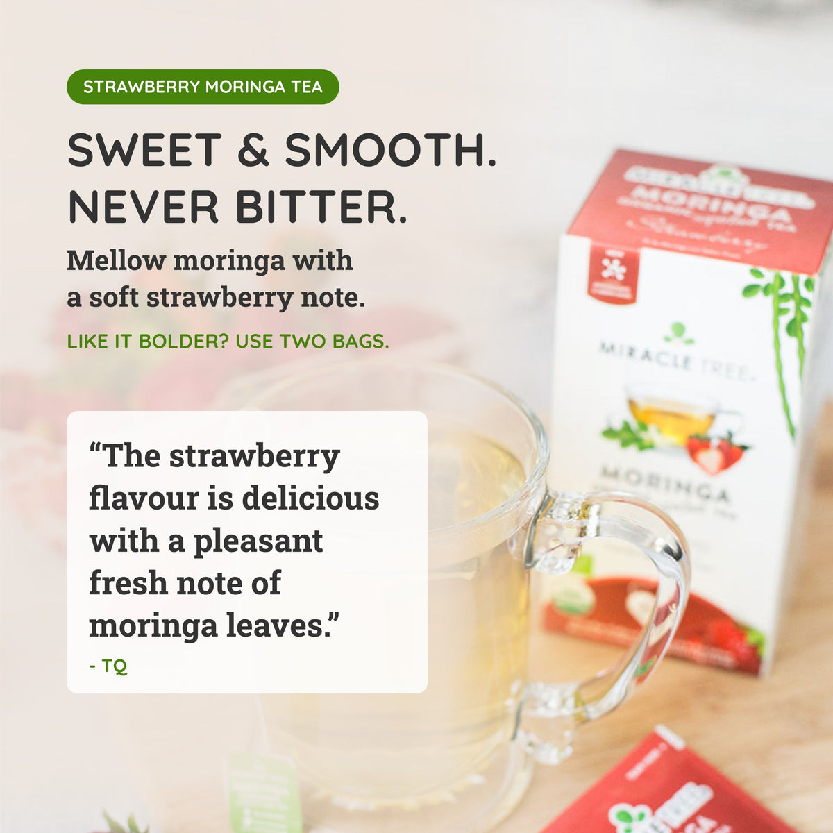Organic Moringa Tea - Strawberry - Caffeine-Free Herbal Tea - Trending Wellness Store