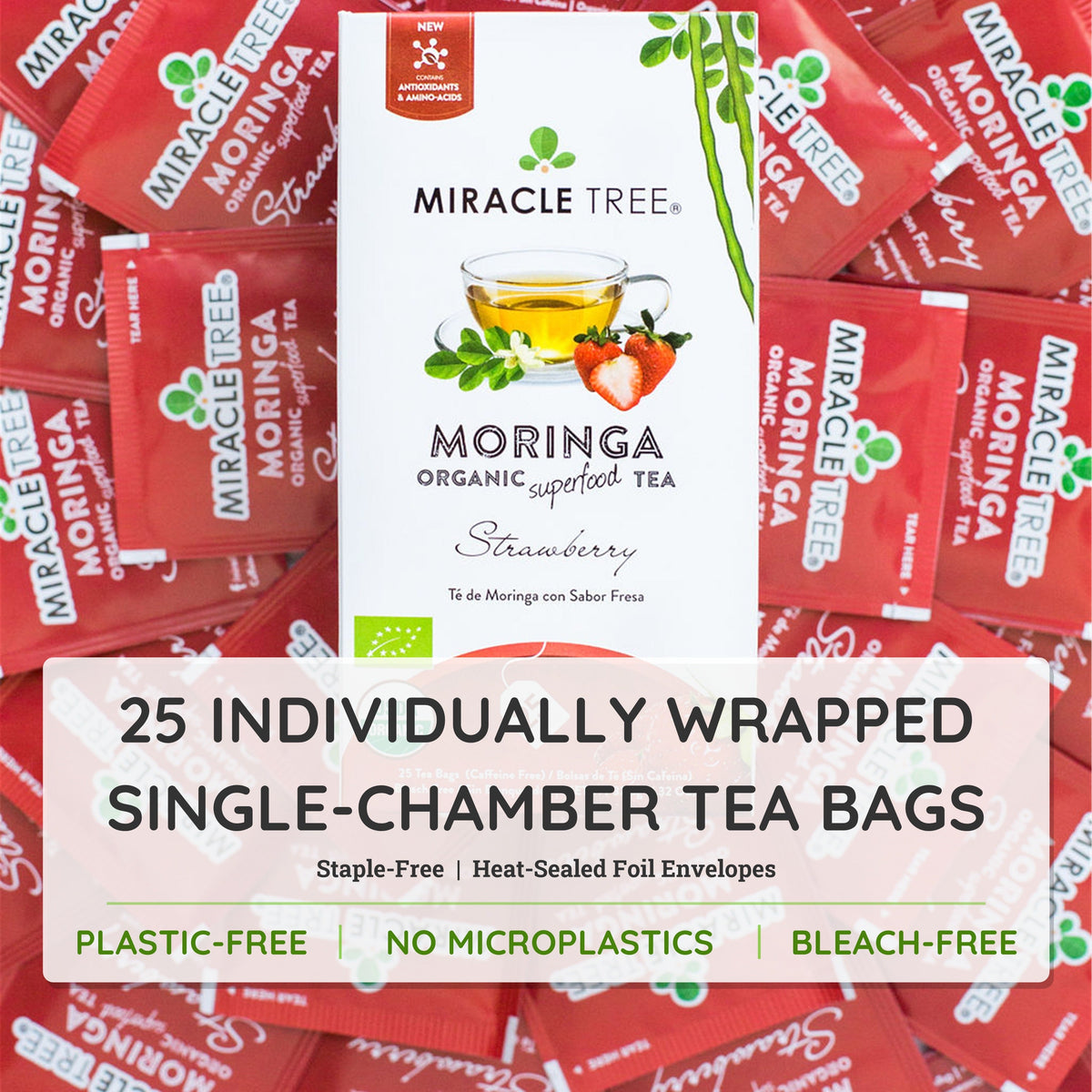 Organic Moringa Tea - Strawberry - Caffeine-Free Herbal Tea - Trending Wellness Store