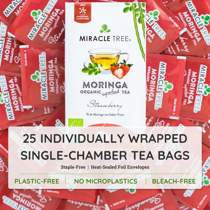 Organic Moringa Tea - Strawberry - Caffeine-Free Herbal Tea - Trending Wellness Store