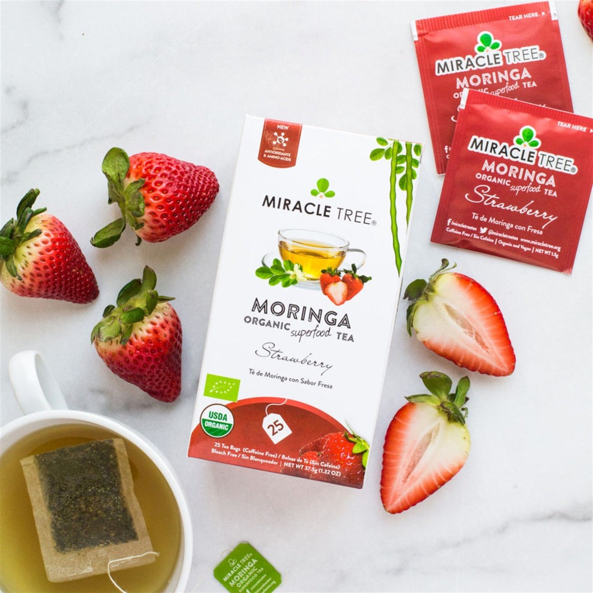 Organic Moringa Tea - Strawberry - Caffeine-Free Herbal Tea - Trending Wellness Store