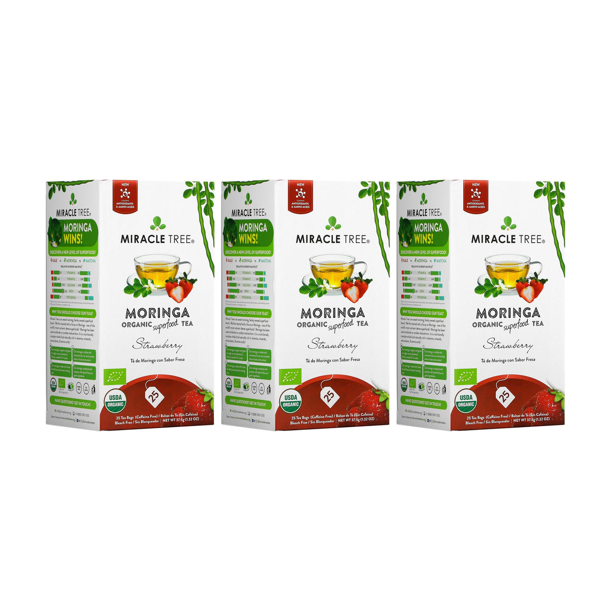 Organic Moringa Tea - Strawberry - Caffeine-Free Herbal Tea - Trending Wellness Store