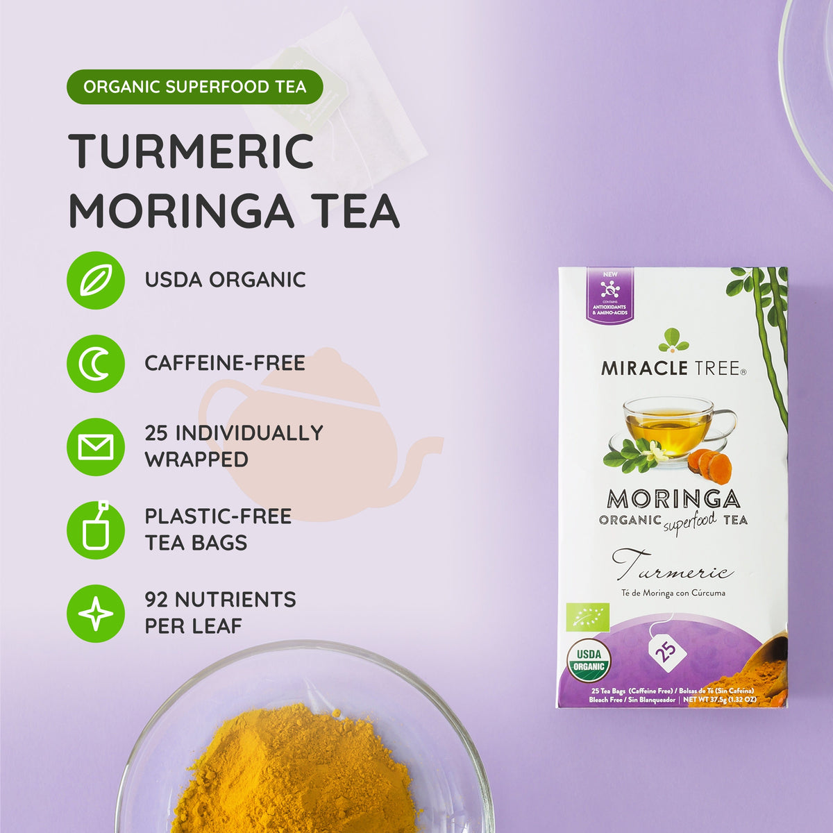 Organic Moringa Tea - Turmeric - Caffeine-Free Herbal Tea - Trending Wellness Store
