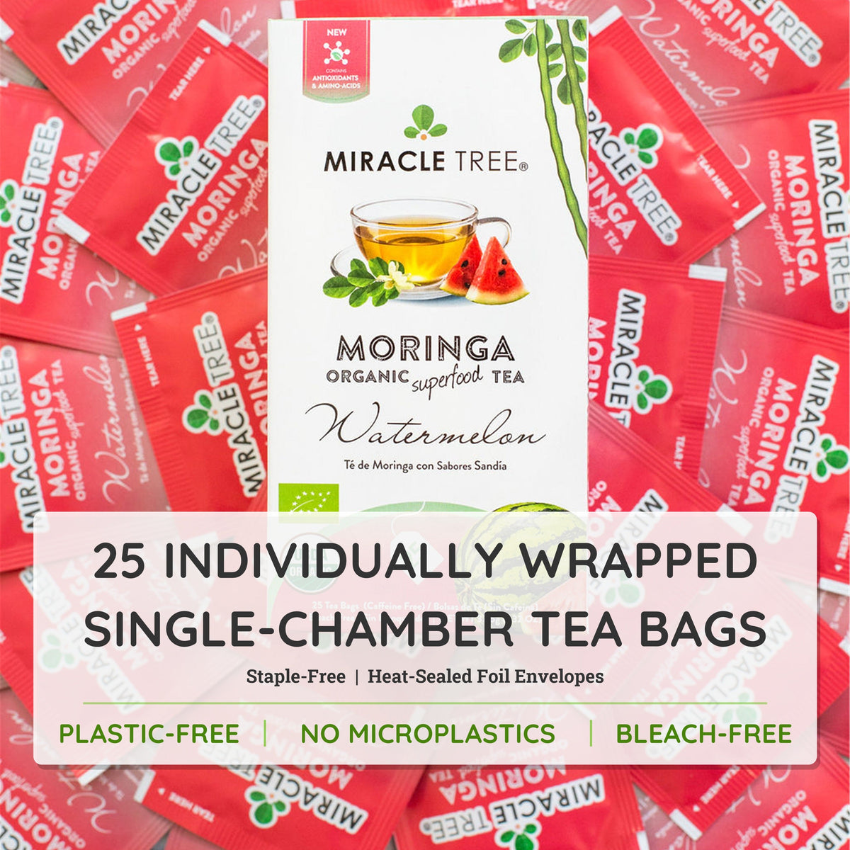 Organic Moringa Tea - Watermelon - Caffeine-Free Herbal Tea - Trending Wellness Store