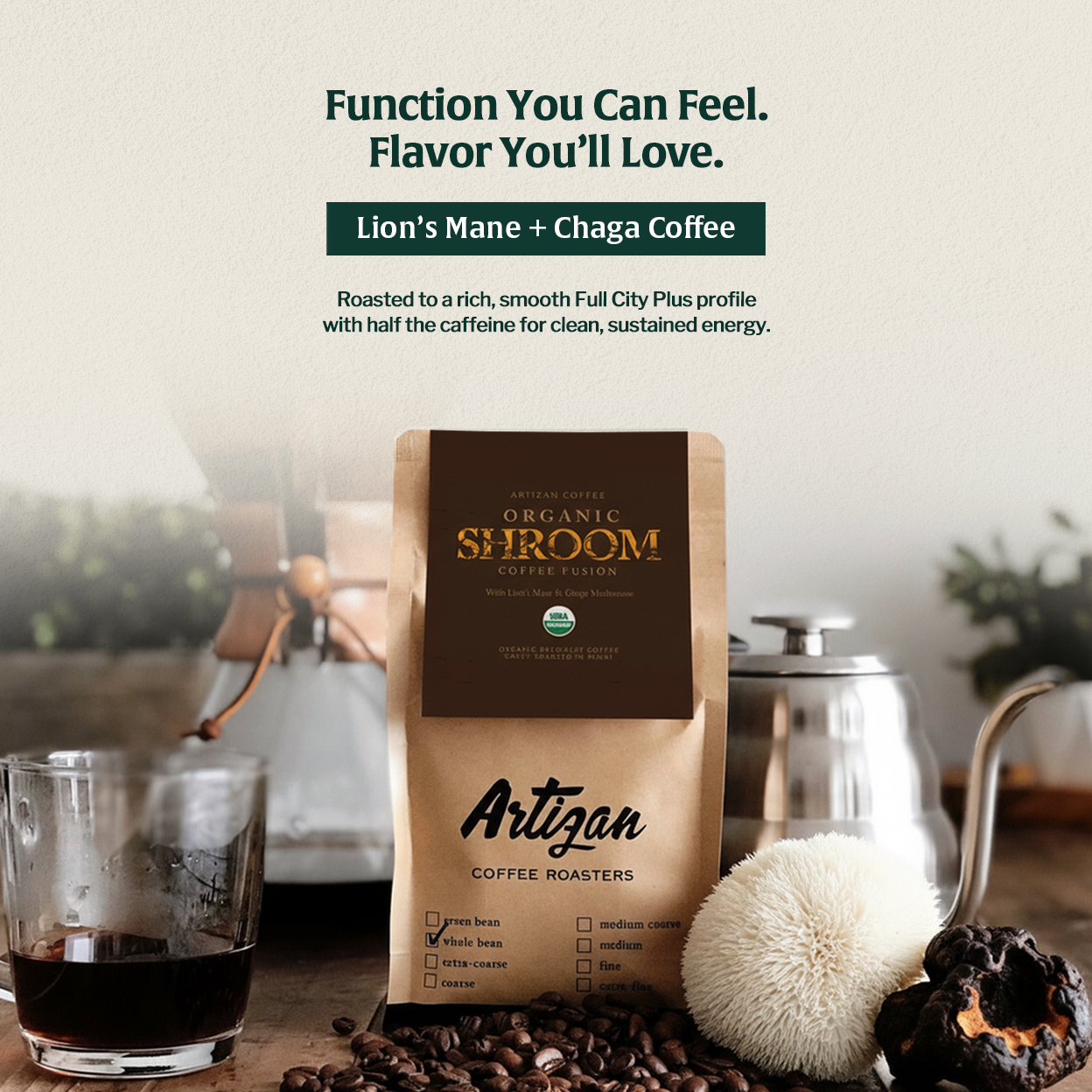 Organic Mushroom Coffee Fusion - Lion's Mane & Chaga - Trending Wellness Store