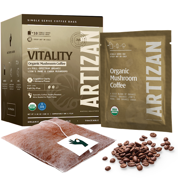 Organic Mushroom Coffee Singles Vitality with Lion’s Mane & Chaga - Trending Wellness Store