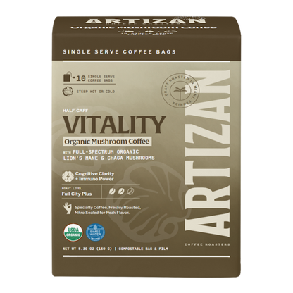 Organic Mushroom Coffee Singles Vitality with Lion’s Mane & Chaga - Trending Wellness Store