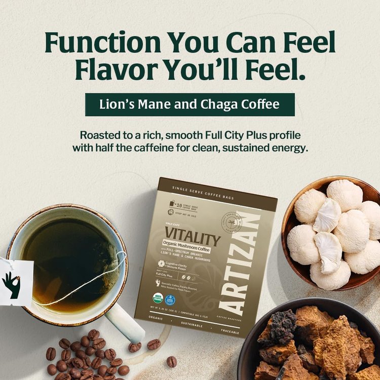 Organic Mushroom Coffee Singles Vitality with Lion’s Mane & Chaga - Trending Wellness Store