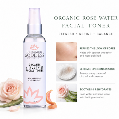 Organic Rose Water Facial Toner – Citrus Twist Toner with Witch Hazel & Aloe for Pore Tightening - Trending Wellness Store