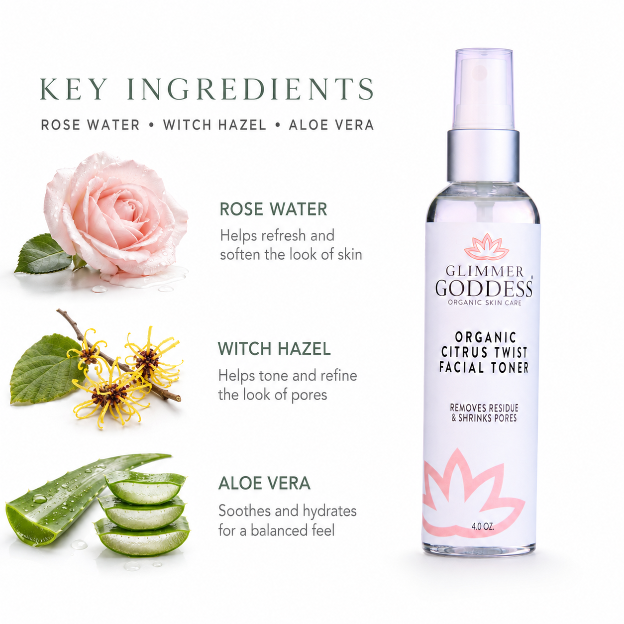 Organic Rose Water Facial Toner – Citrus Twist Toner with Witch Hazel & Aloe for Pore Tightening - Trending Wellness Store