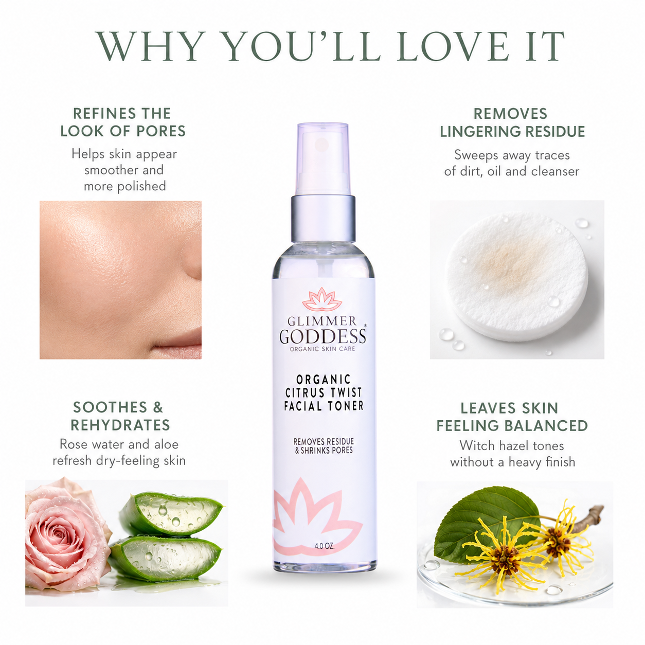 Organic Rose Water Facial Toner – Citrus Twist Toner with Witch Hazel & Aloe for Pore Tightening - Trending Wellness Store