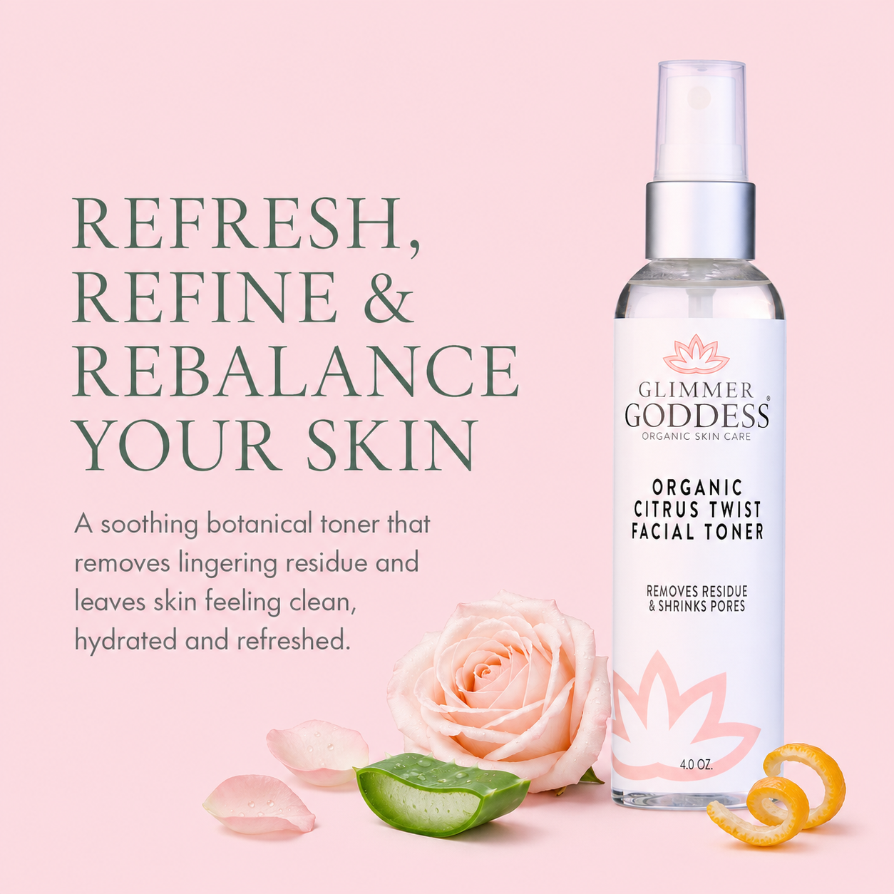 Organic Rose Water Facial Toner – Citrus Twist Toner with Witch Hazel & Aloe for Pore Tightening - Trending Wellness Store