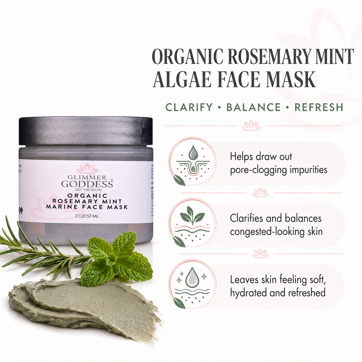 Organic Rosemary Mint Algae Face Mask for Acne & Rosacea - Trending Wellness Store