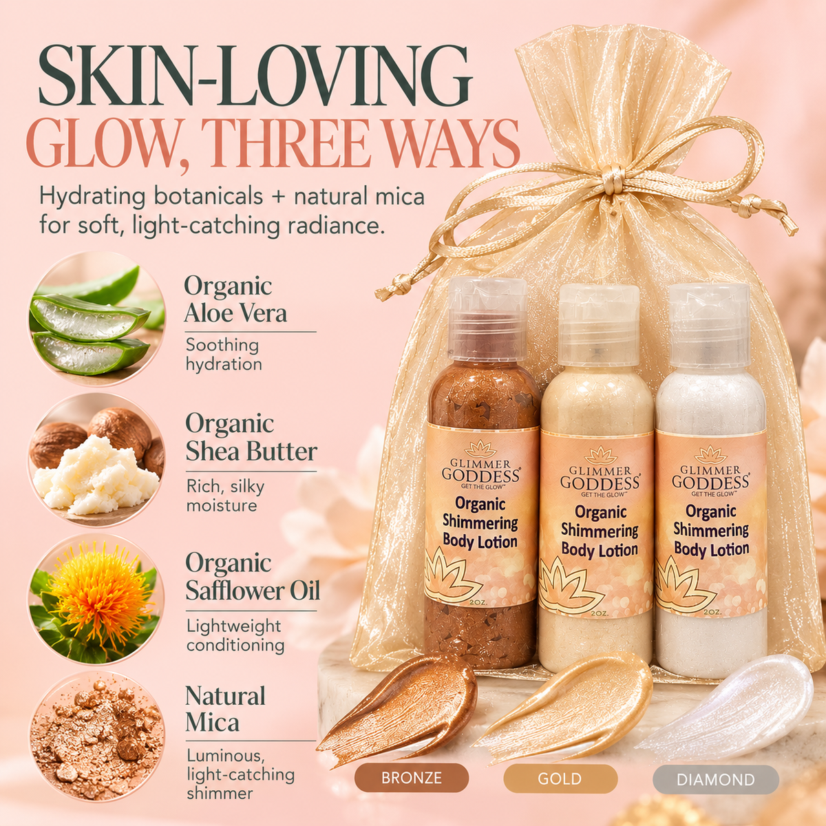 Organic Shimmer Body Lotion Travel Size Gift Set - Trending Wellness Store