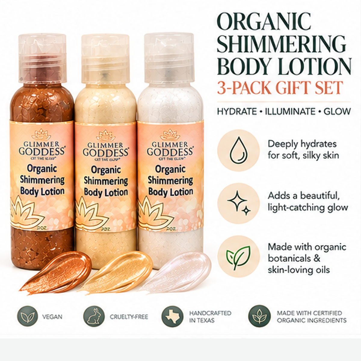 Organic Shimmer Body Lotion Travel Size Gift Set - Trending Wellness Store