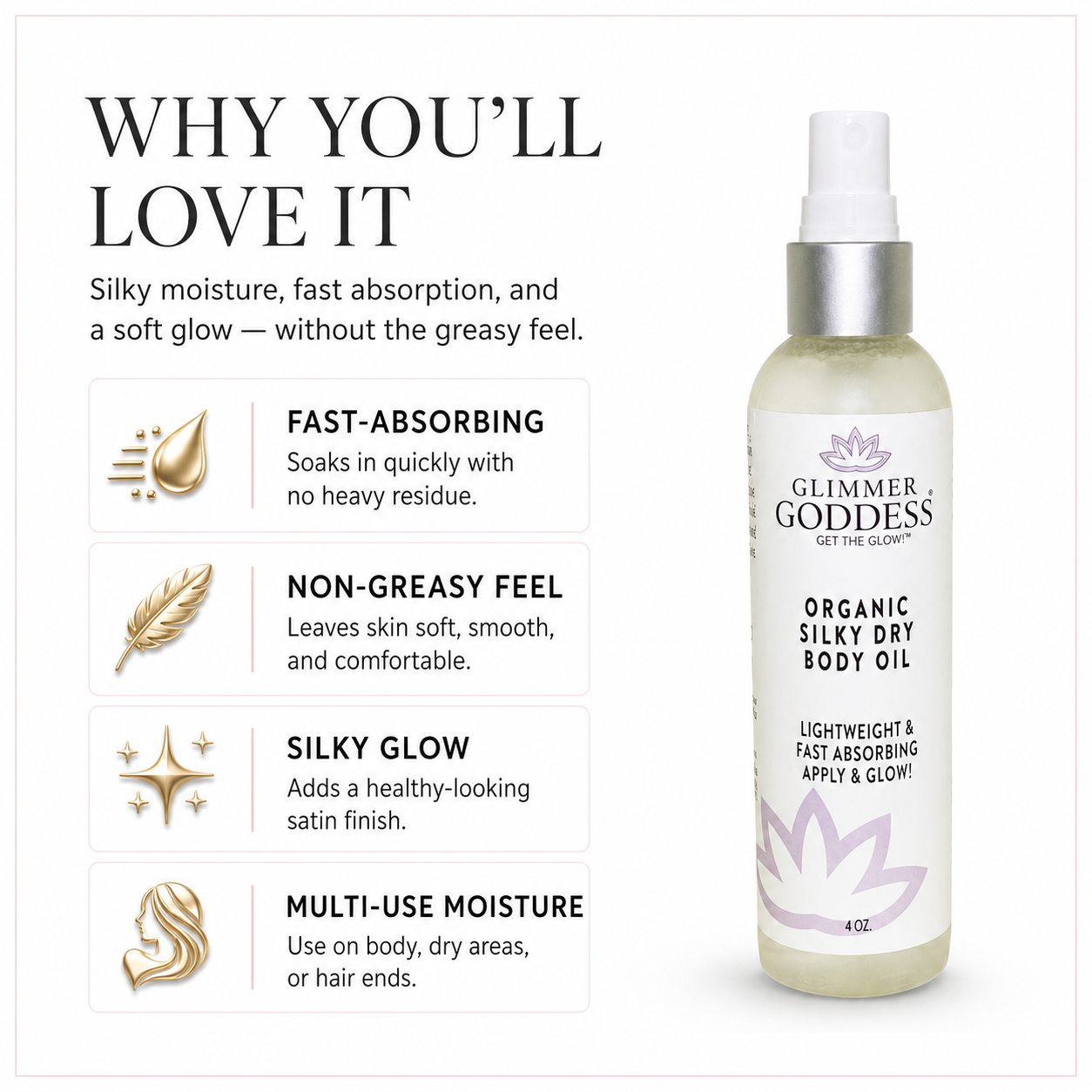 Organic Silky Dry Body Oil – Fast-Absorbing Formula - Trending Wellness Store