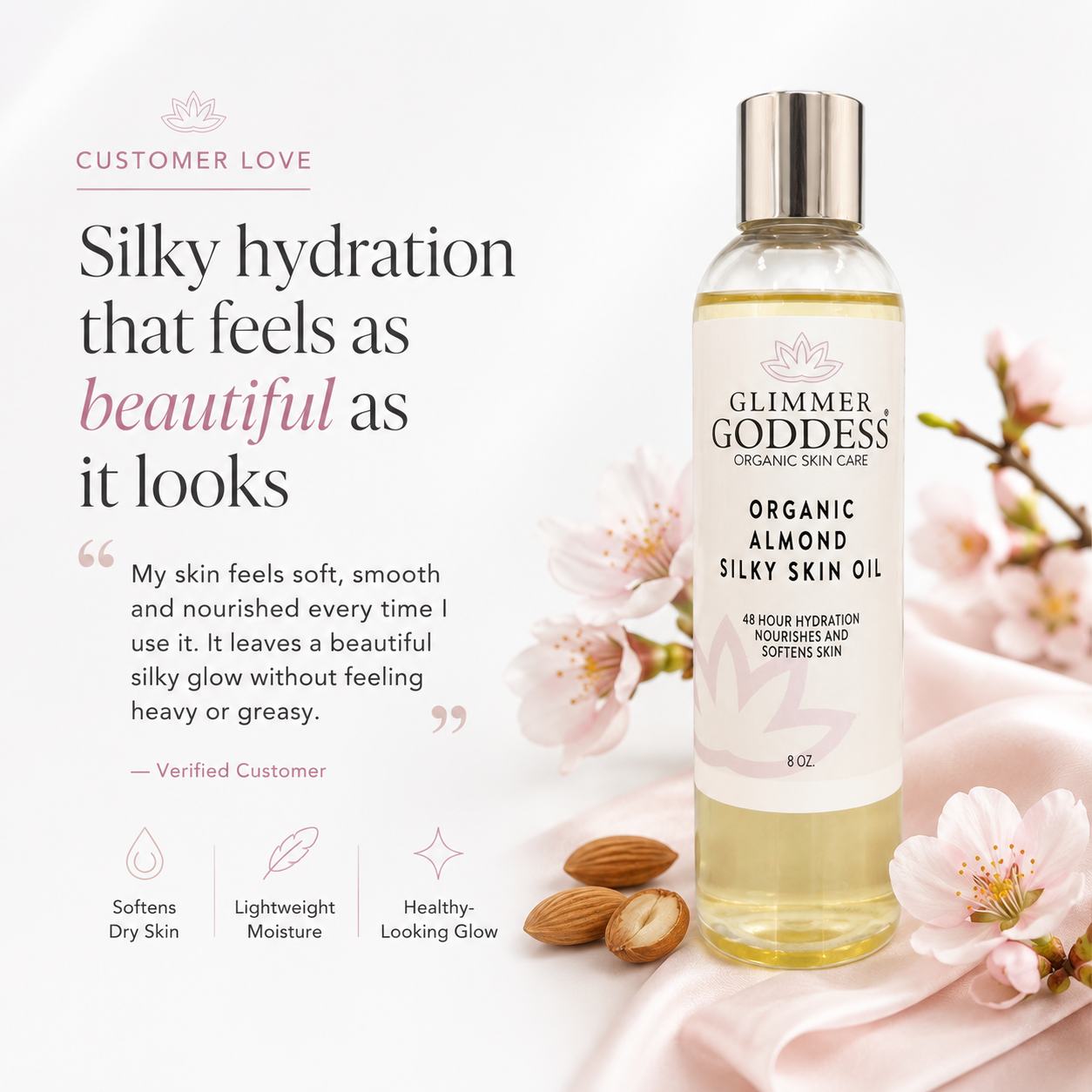 Organic Sweet Almond Silky Skin Oil – 48 Hour Hydration - Trending Wellness Store