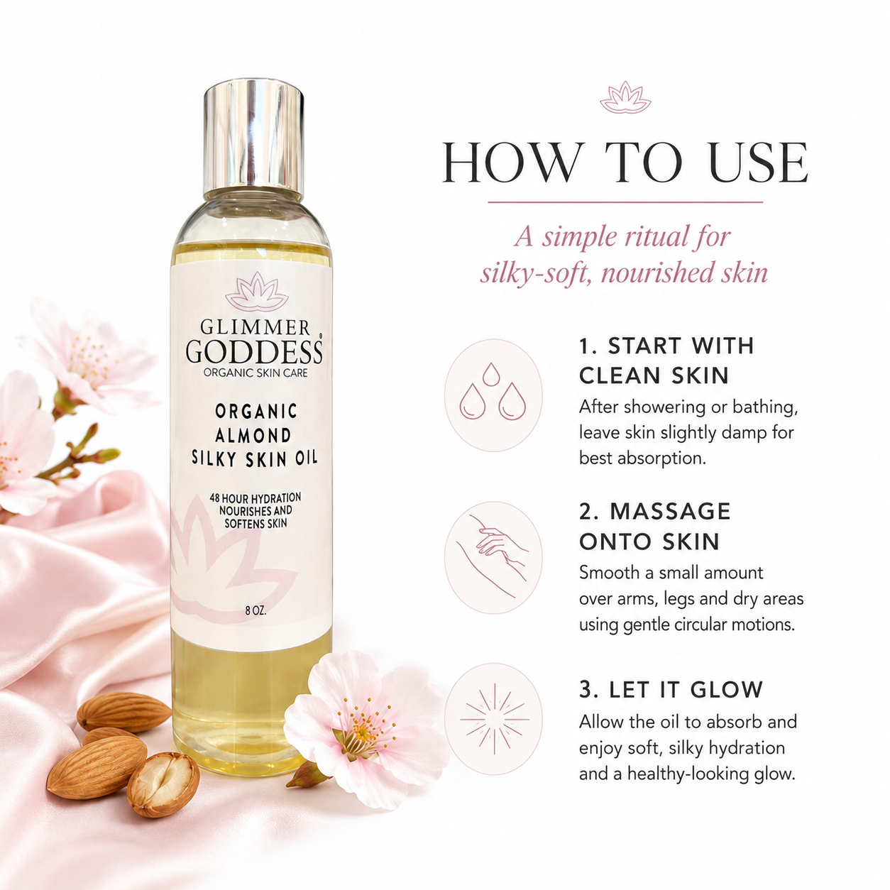 Organic Sweet Almond Silky Skin Oil – 48 Hour Hydration - Trending Wellness Store