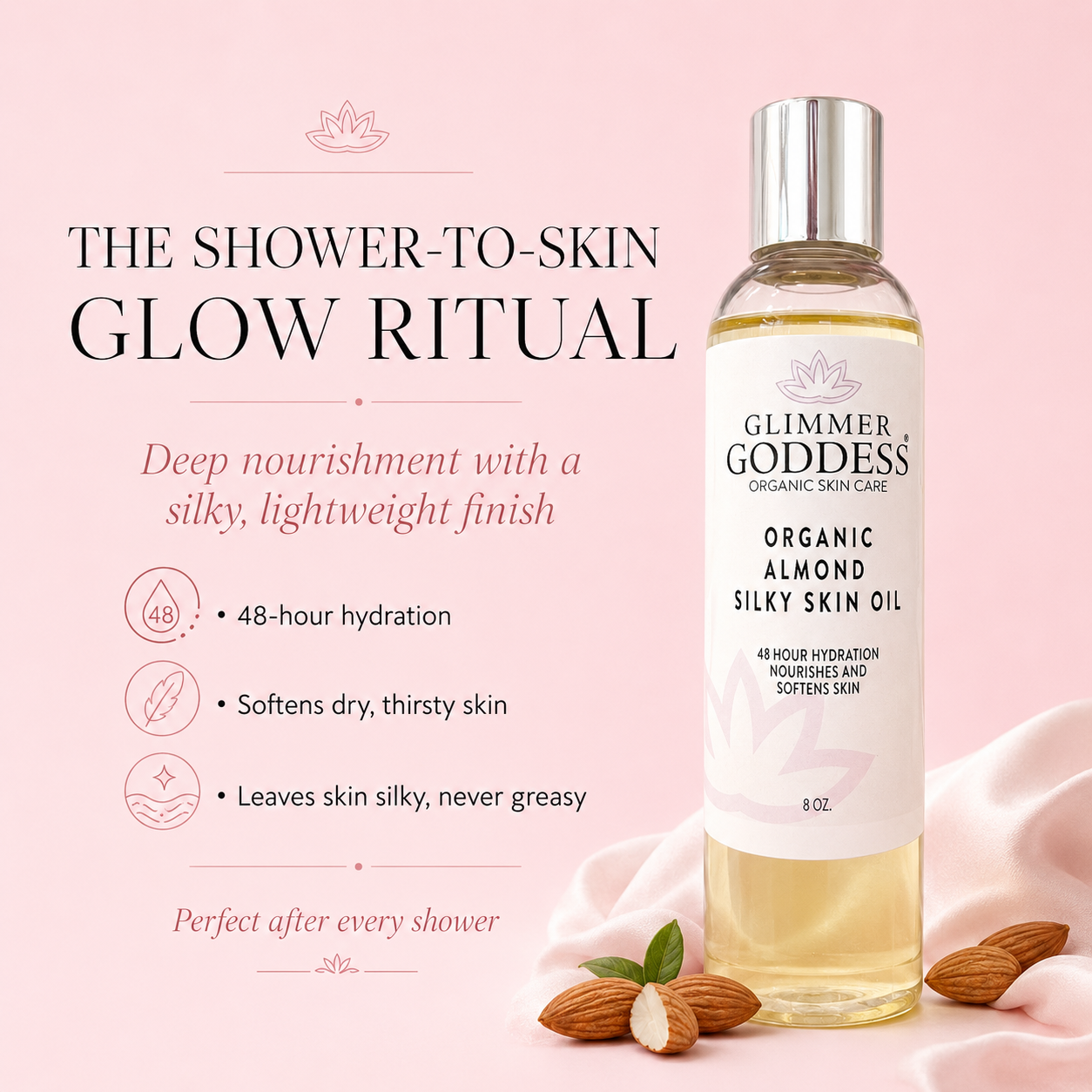 Organic Sweet Almond Silky Skin Oil – 48 Hour Hydration - Trending Wellness Store