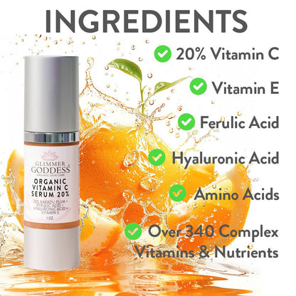 Organic Vitamin C Serum 20% – Brightening Treatment with Hyaluronic & Ferulic Acid - Trending Wellness Store