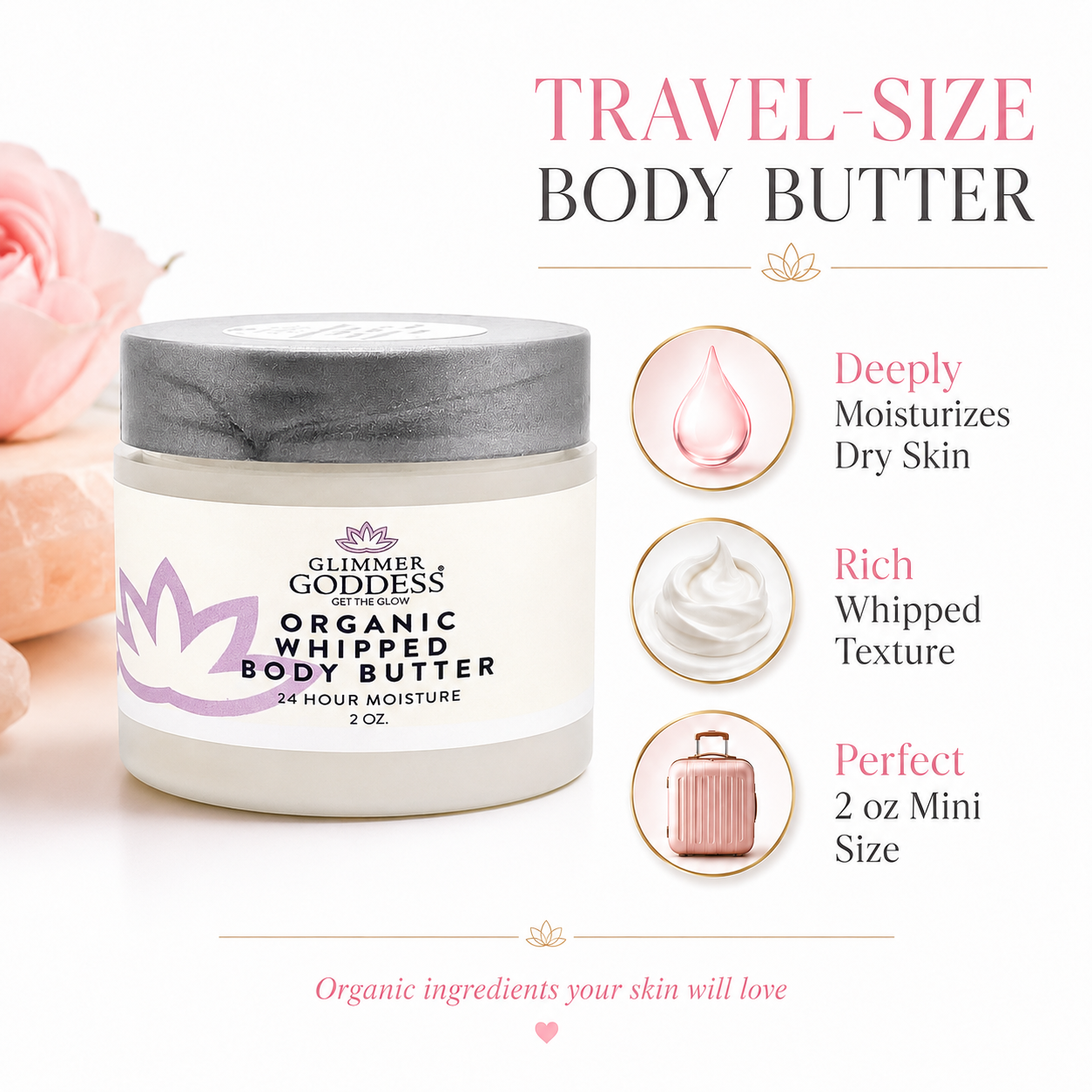 Organic Whipped Body Butter 2 oz – Mini Travel Size for Dry Skin & Eczema - Trending Wellness Store