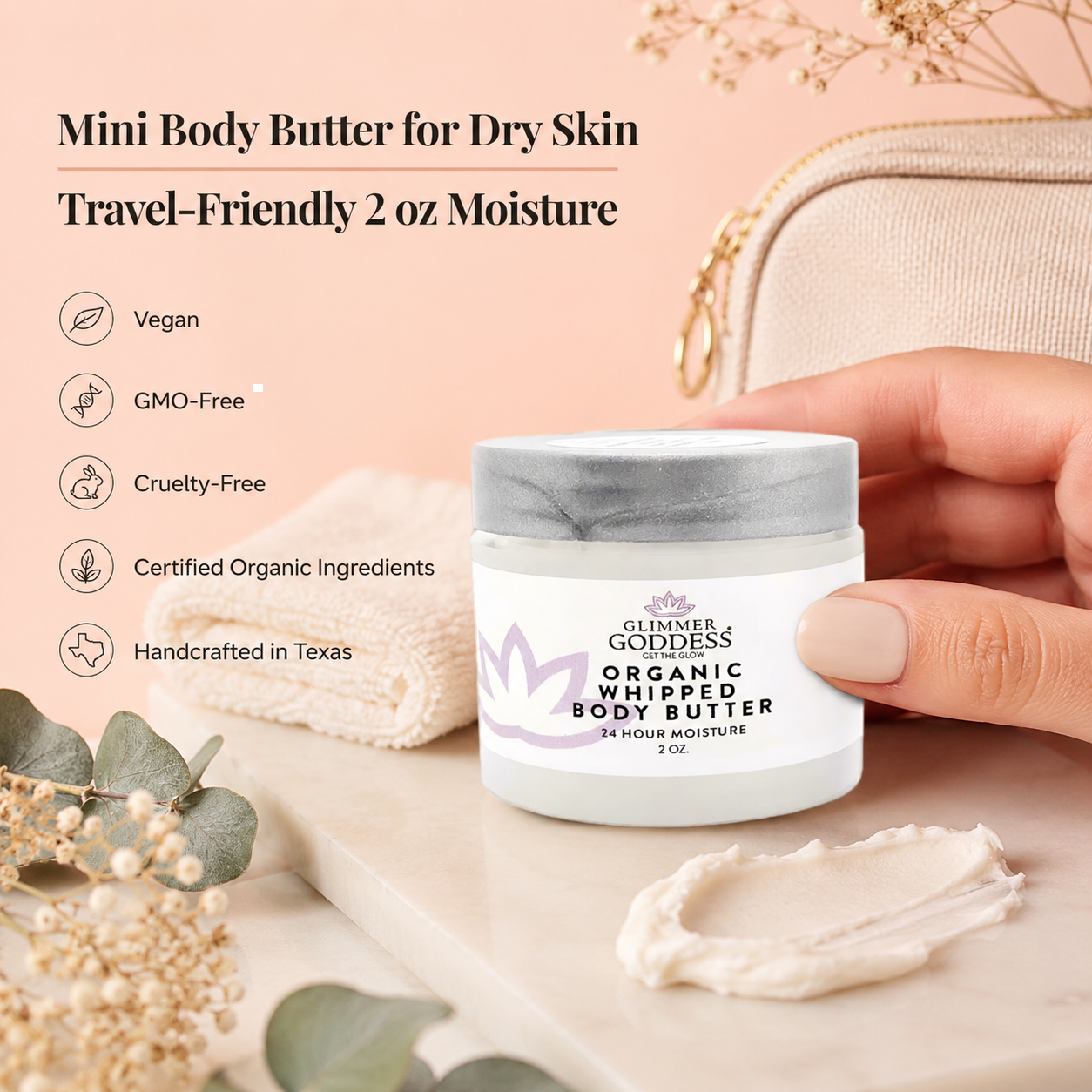 Organic Whipped Body Butter 2 oz – Mini Travel Size for Dry Skin & Eczema - Trending Wellness Store