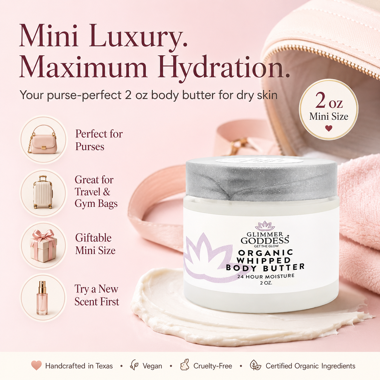 Organic Whipped Body Butter 2 oz – Mini Travel Size for Dry Skin & Eczema - Trending Wellness Store