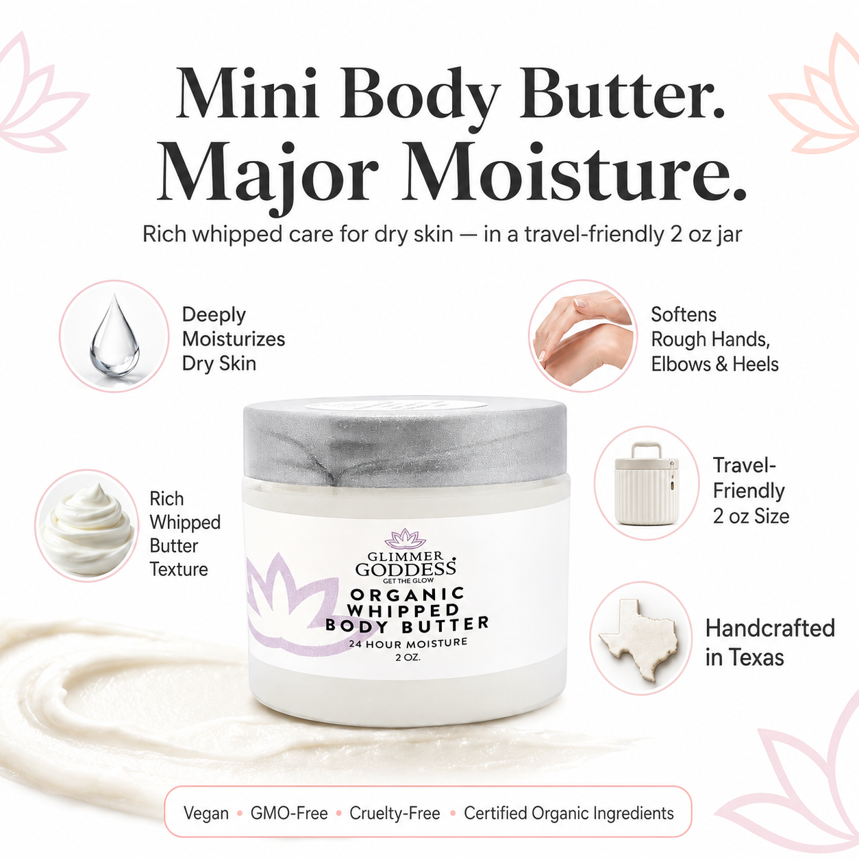 Organic Whipped Body Butter 2 oz – Mini Travel Size for Dry Skin & Eczema - Trending Wellness Store