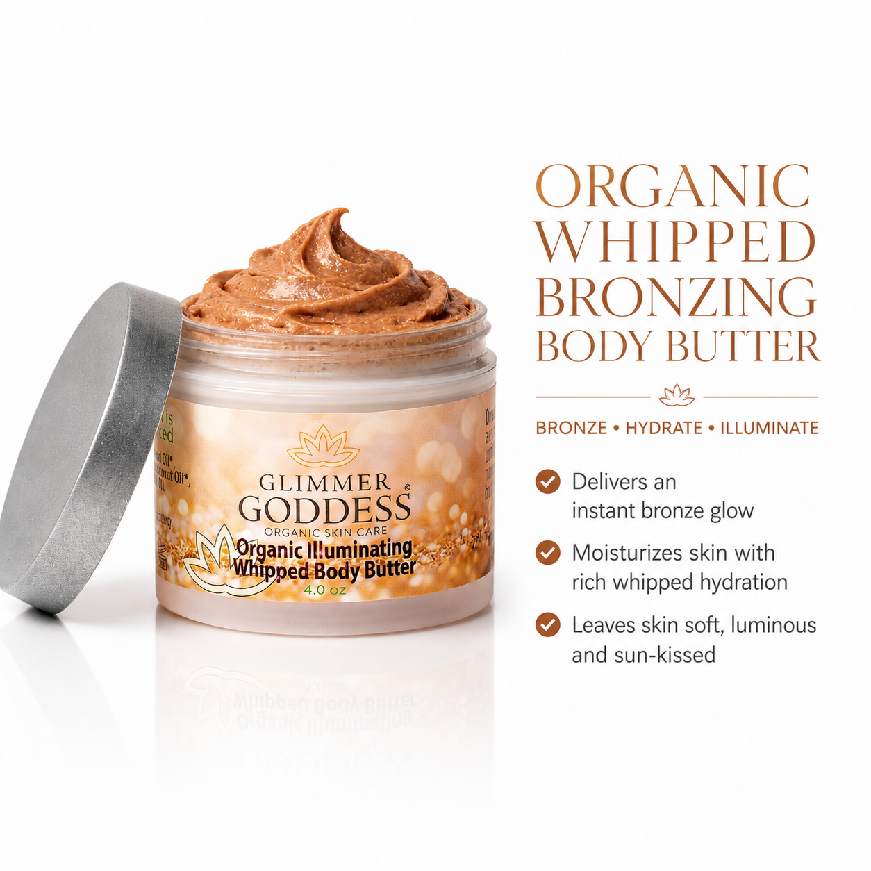 Organic Whipped Bronzing Body Butter – Shimmering Body Moisturizer with Instant Bronze Glow - Trending Wellness Store