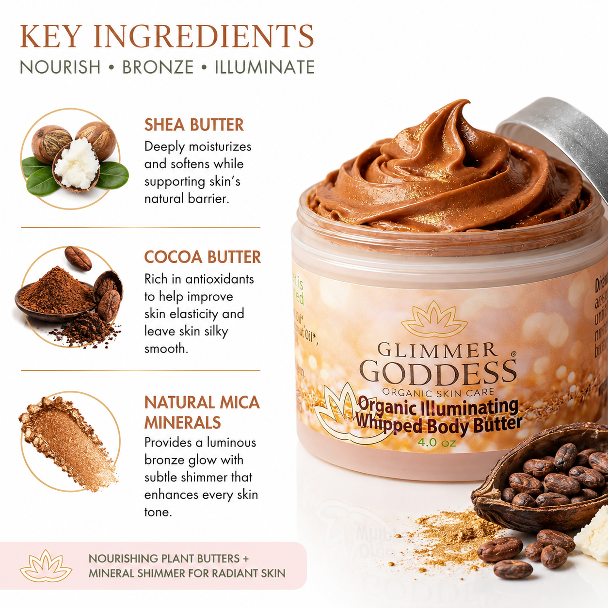 Organic Whipped Bronzing Body Butter – Shimmering Body Moisturizer with Instant Bronze Glow - Trending Wellness Store