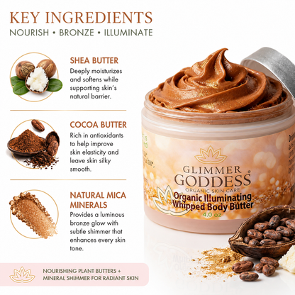 Organic Whipped Bronzing Body Butter – Shimmering Body Moisturizer with Instant Bronze Glow - Trending Wellness Store