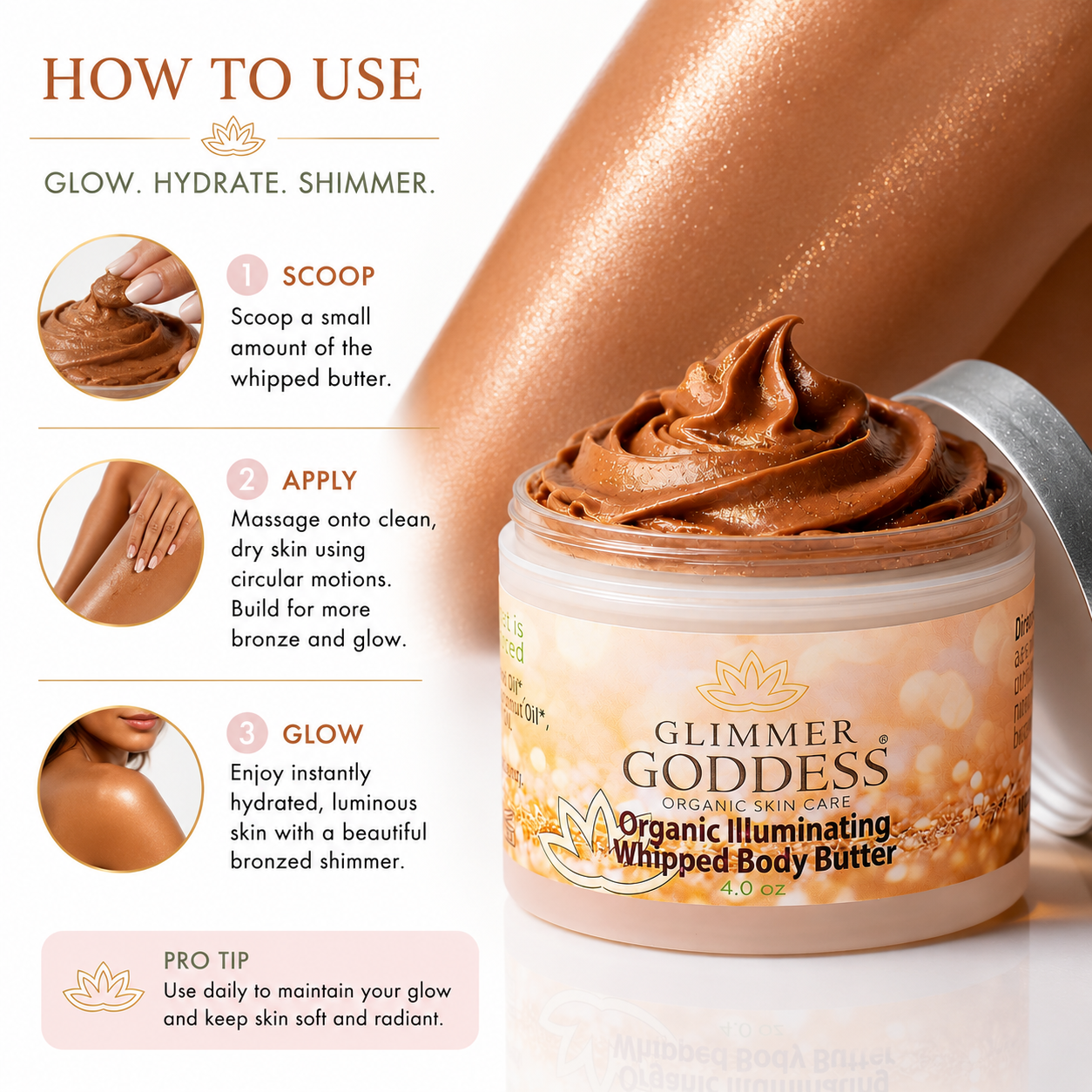 Organic Whipped Bronzing Body Butter – Shimmering Body Moisturizer with Instant Bronze Glow - Trending Wellness Store