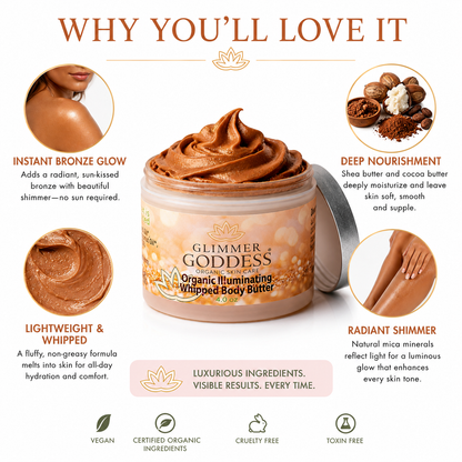 Organic Whipped Bronzing Body Butter – Shimmering Body Moisturizer with Instant Bronze Glow - Trending Wellness Store