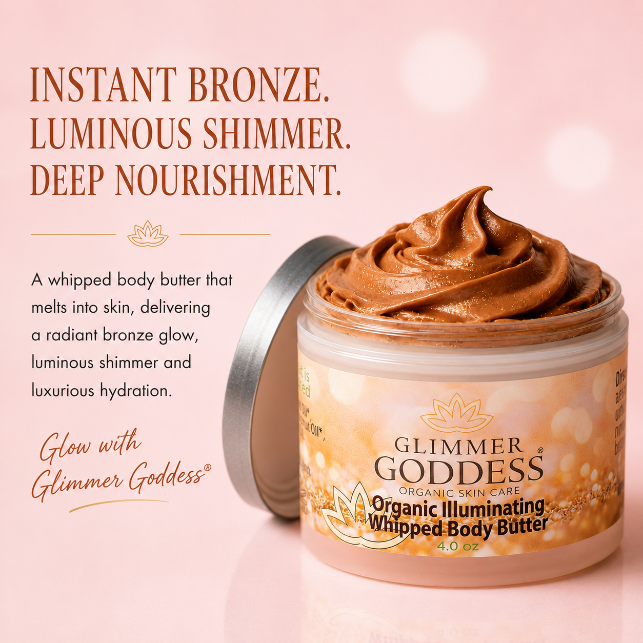 Organic Whipped Bronzing Body Butter – Shimmering Body Moisturizer with Instant Bronze Glow - Trending Wellness Store